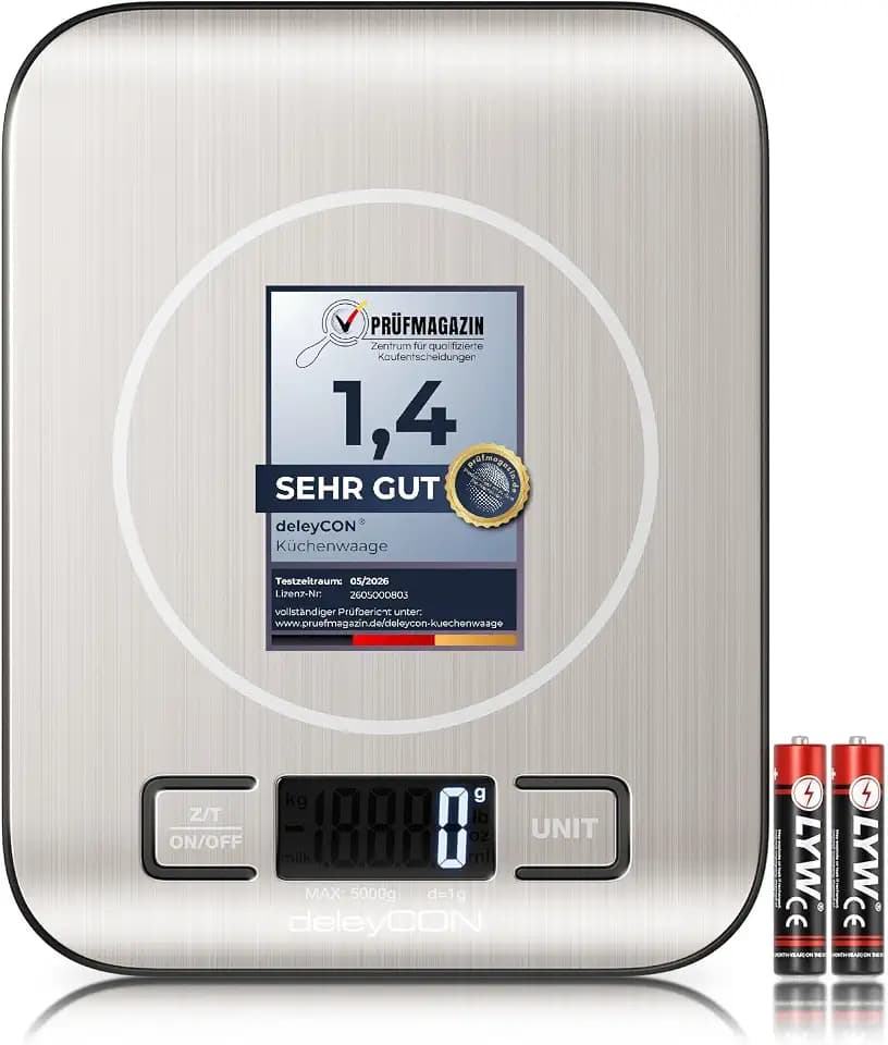 deleyCON Digitale Küchenwaage LCD Tara-Funktion bis 5kg - Silber