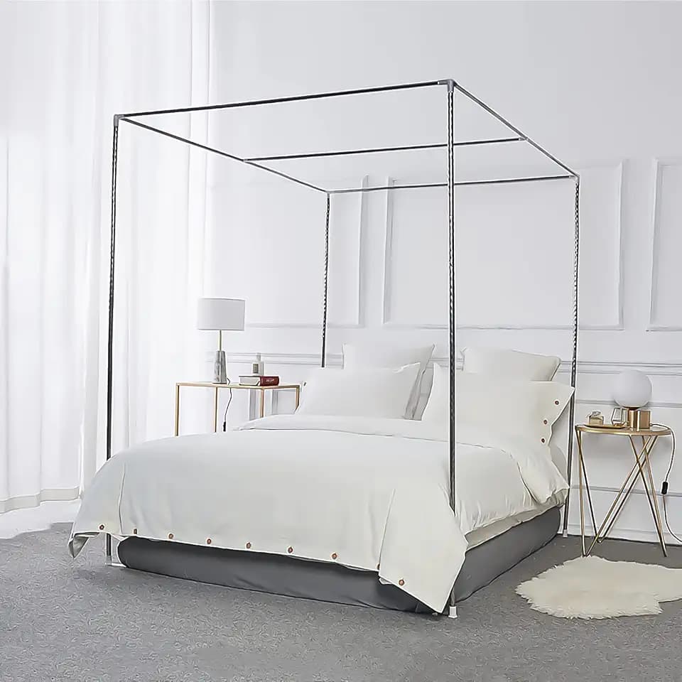 Foreate Canopy Bed Frame Stainless Steel Queen Size Bed Canopy Frame & Bed Poles, Fit for Four-Corner Bed and Mosquito Curtains, Queen (Silver)