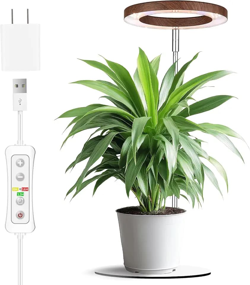 Yadoker 72 LEDs Plant Grow Light for Indoor Plant,Walnut Wood Grain Aluminum LED Grow Light with White Base, Height Adjustable,6.3" Aluminum Housing,Automatic Timer with 8/12/16 Hours,1 Pack