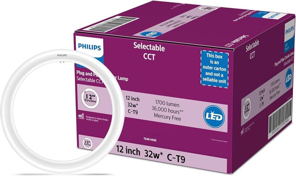 PHILIPS 12" Circline 4-CCT Selectable White Color Temperature Plug and Play T9 Type A LED, 1-Pack