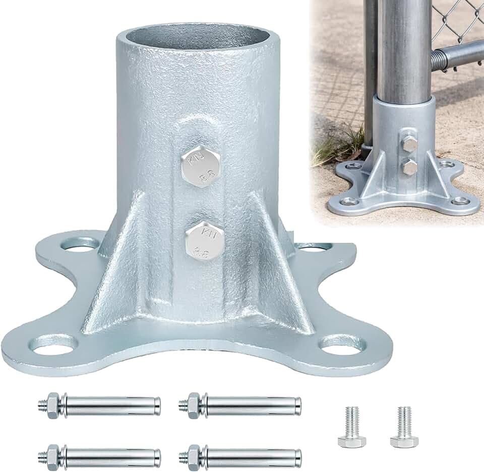 Chain Link Fence Post Floor Flange 2 1/2"(Actual OD 2 3/8"), Round Post Base, Chainlink Pole Floor Flange for Flag Mailbox Lamp, Galvanized Steel Base Flange, Includes Bolts and Nuts
