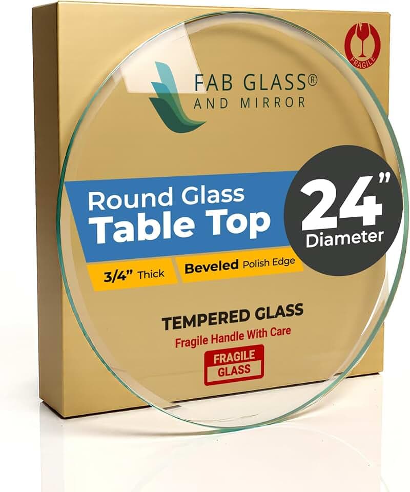 24" Inch Round Glass Table Top 3/4" Thick Tempered Beveled Edge by Fab Glass and Mirror