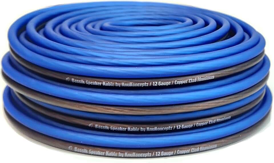 KnuKonceptz Bassik 12 Gauge AWG Speaker Wire Cable with Soft Touch Ultra Flex PVC for Home Theater Speakers and Car Audio - Blue/Black 250 Feet