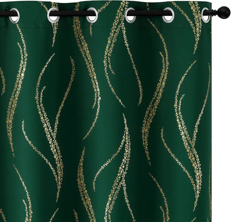 Yakamok Emerald Green Blackout Curtains for Livingroom Foil Print W52 x L63