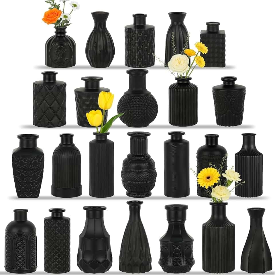 TBWIND 24PCS Black Glass Bud Vases Set