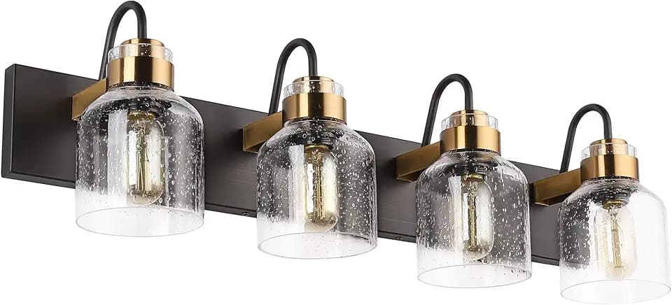PRESDE Vintage Bathroom Vanity Fixtures Over Mirror Bronze Brushed Black 4-Light vantiy Lighting for Bathroom