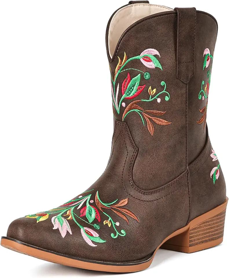 Cowboy Boots for Women Western Flower Embroidered Ankle