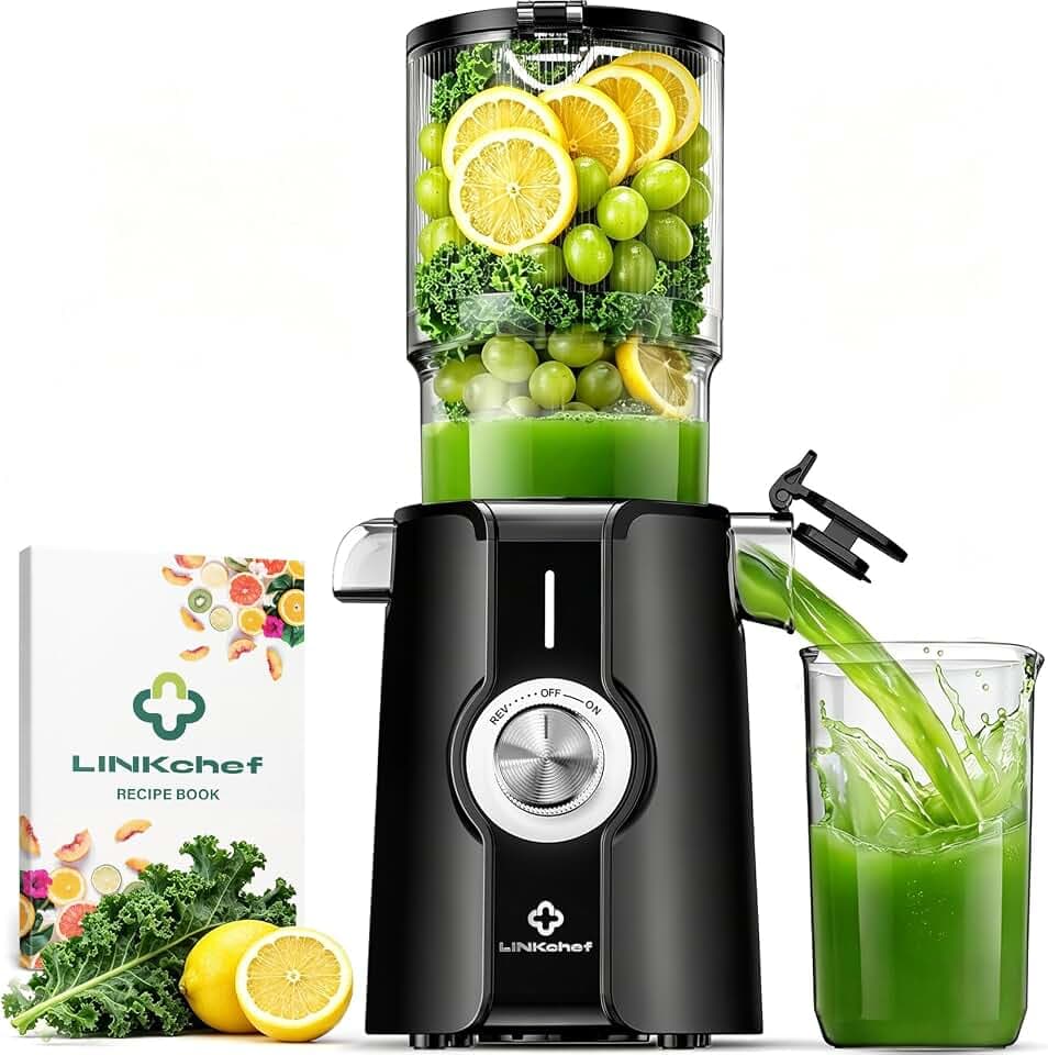 LINKChef Entsafter Slow Juicer, Entsafter Gemüse und Obst Testsieger mit 115 mm großem, Kaltentsafter für ganze Früchte/Gemüse, Blitzreiniger, Einfacher Installation, BPA Frei, 200w