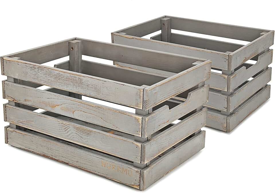 Graue Holzkiste, Obstkiste, Apfelkiste, Weinkiste, Vintage-Holzbox, Aufbewahrungskisten, Geschenkkisten Deko, Möbelkisten 2er set 45 x 31 x 25 cm