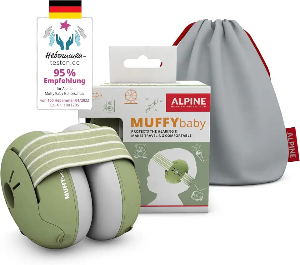 Alpine Muffy Baby Gehörschutz Kopfhörer, 23dB, bis 4 Jahre, Grün