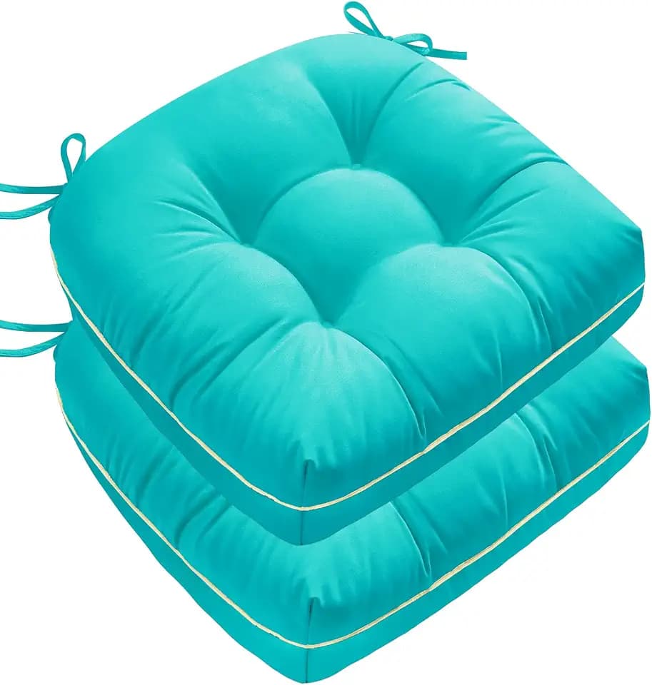 1 MIDDLE ONE Outdoor Chair Cushions Set of 2, Outdoor Cushions for Patio Furniture and Wicker Chair, Memory Foam Patio Seat Cushion Pads with Ties, 19 x 19 Inch (Teal)