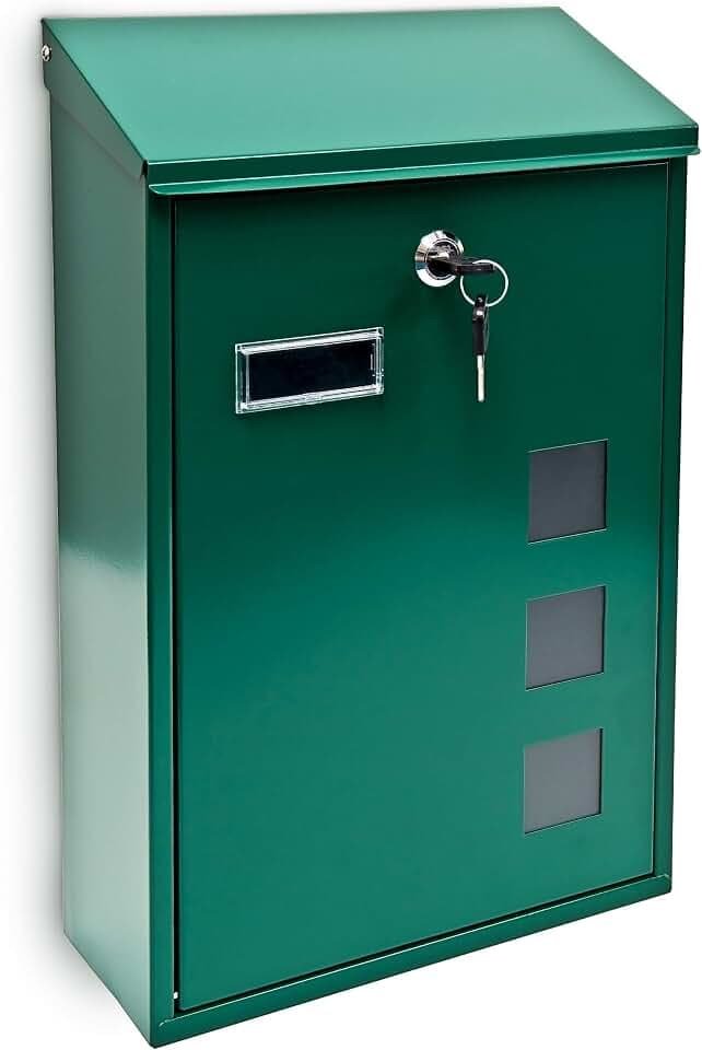 Relaxdays Briefkasten mit Namensschild, 2 Schlüssel, Klapptür, grün