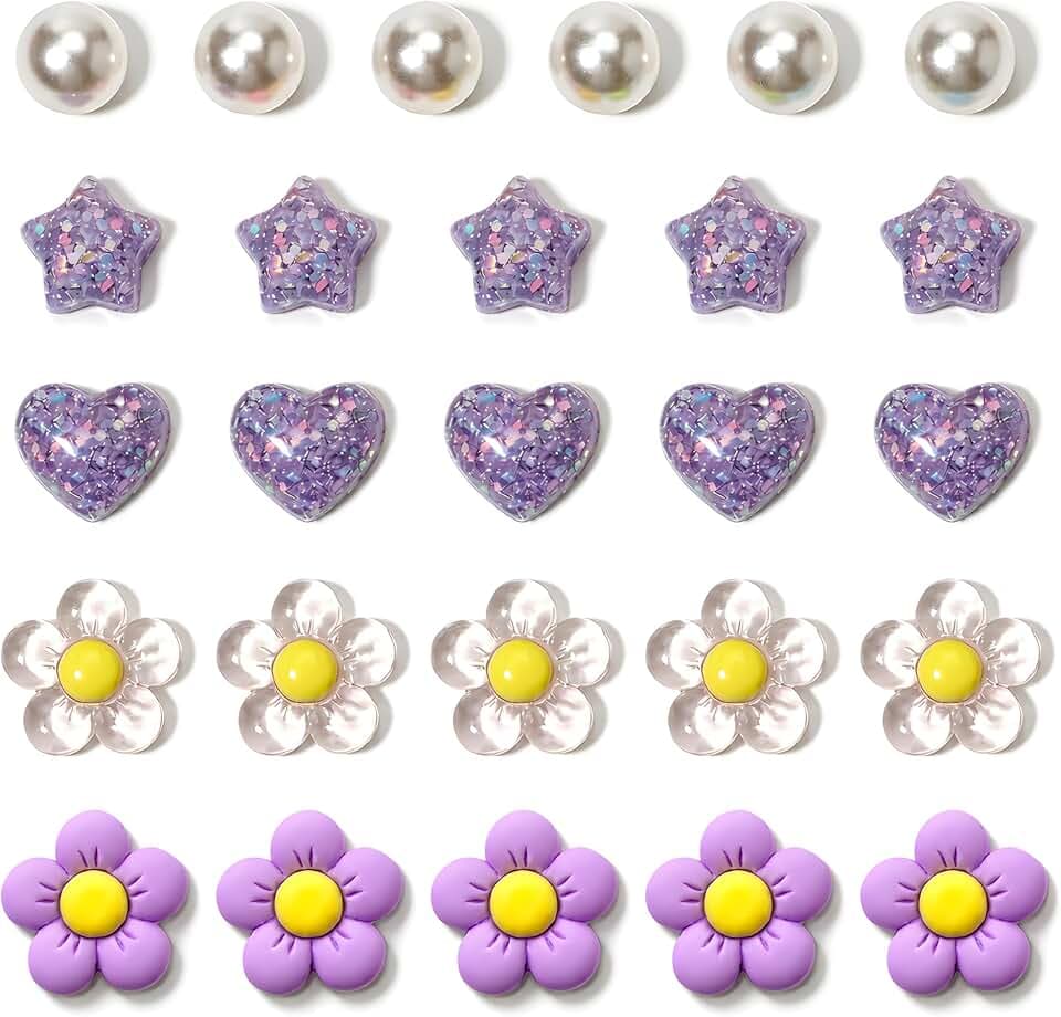 Felvjiaa 26 Pcs Flower Shoe Charms, Heart Star Pearl Clog Charms, DIY Shoe Decoration Accessories for Girls Women,Birthday Party Favor Supplies