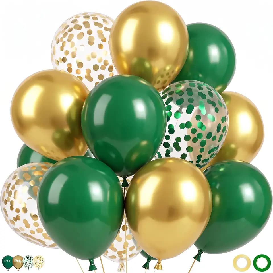 Ouddy Life 71pcs Green and Gold Balloons Set, 12 inch Latex Balloon
