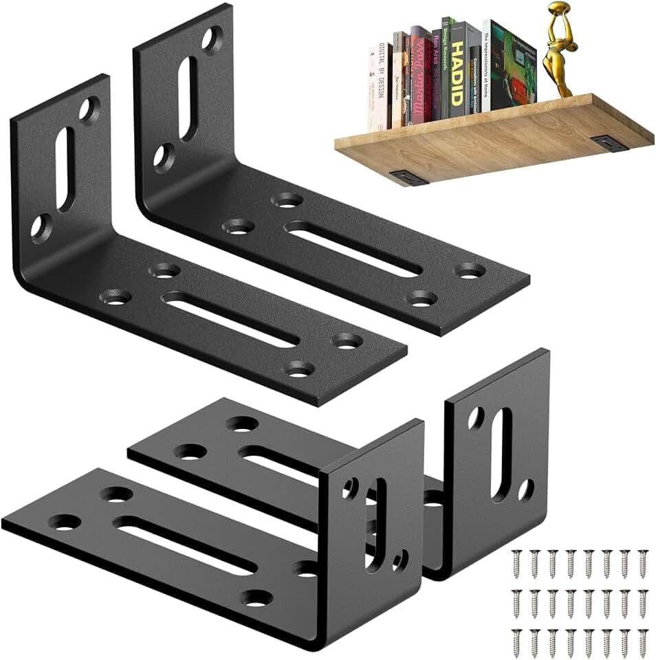 4 Stk Winkel Langloch Schwarz Metallwinkel,Winkelverbinder Lang 8x4cm