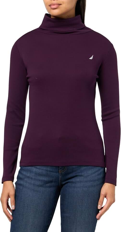 Nautica Women's Long Sleeve Solid Turtleneck Shirt