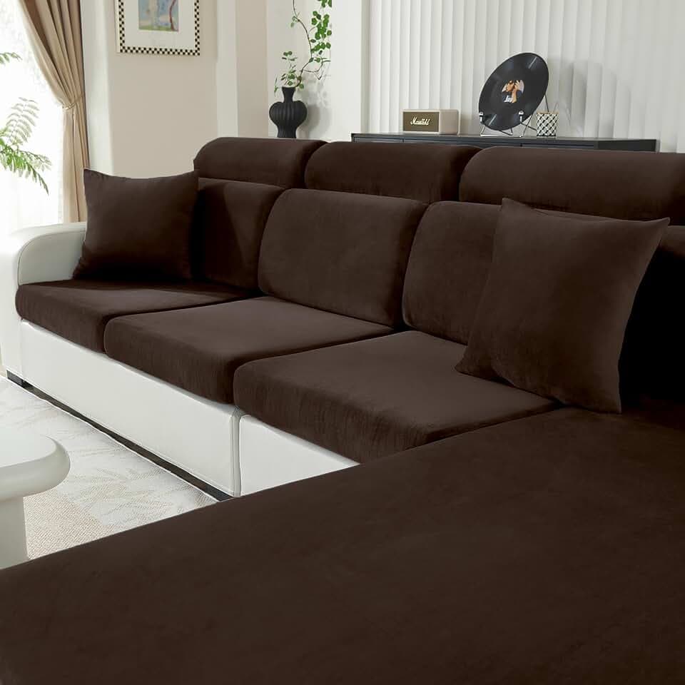 Samt Sitzkissenbezug Stretch Chaiselongue, Kaffee