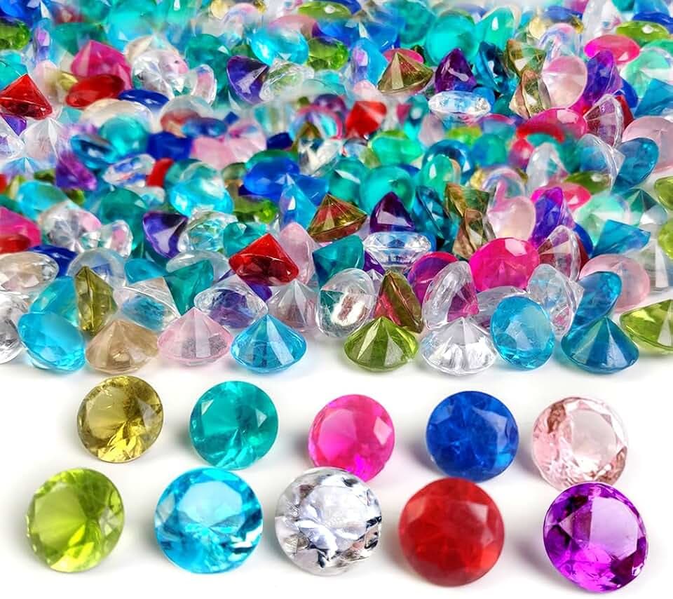 HappyFiller 250 PCS Decorative Acrylic Diamonds Gems 3/4 Inch Colored Jewels Treasure Gemstones for Wedding Centerpieces,Party Decorations,Table Scatters,Home Vase Fillers,Birthday,Diving Pool Jewelry
