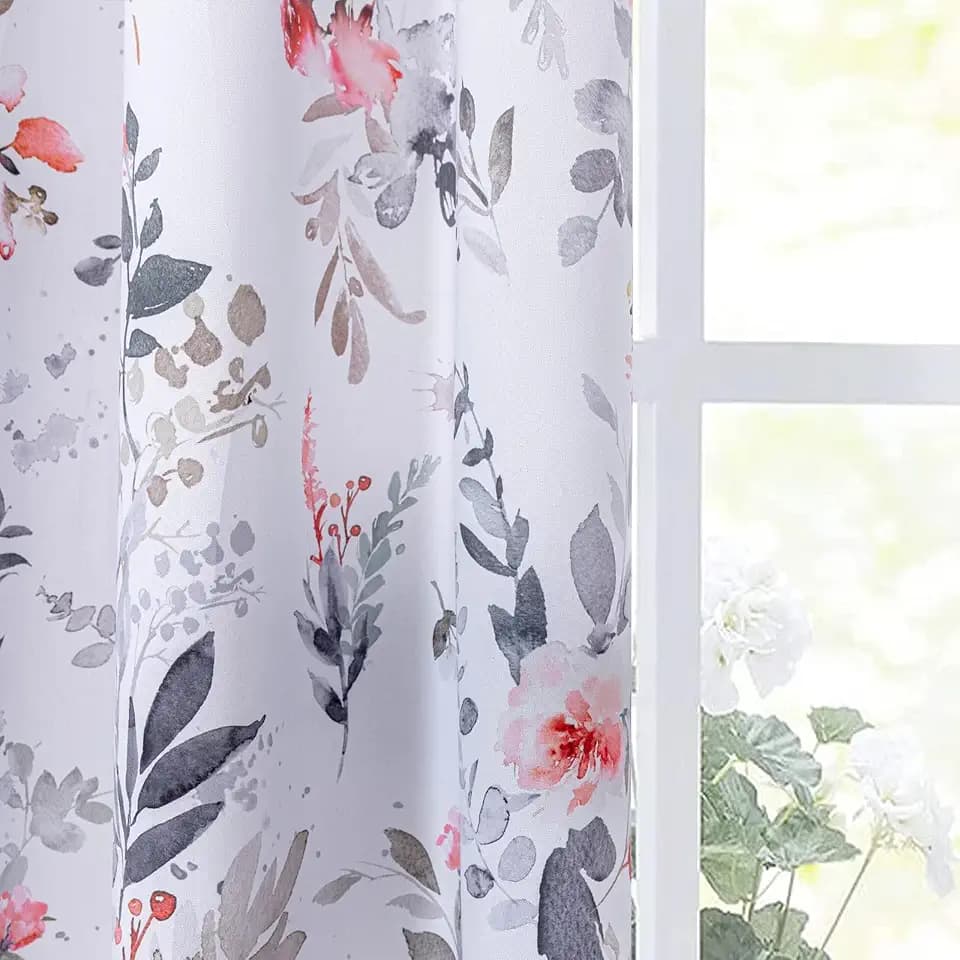 MYSKY HOME Floor to Ceiling Floral Blackout Curtains 108 inch 2 Panels Red
