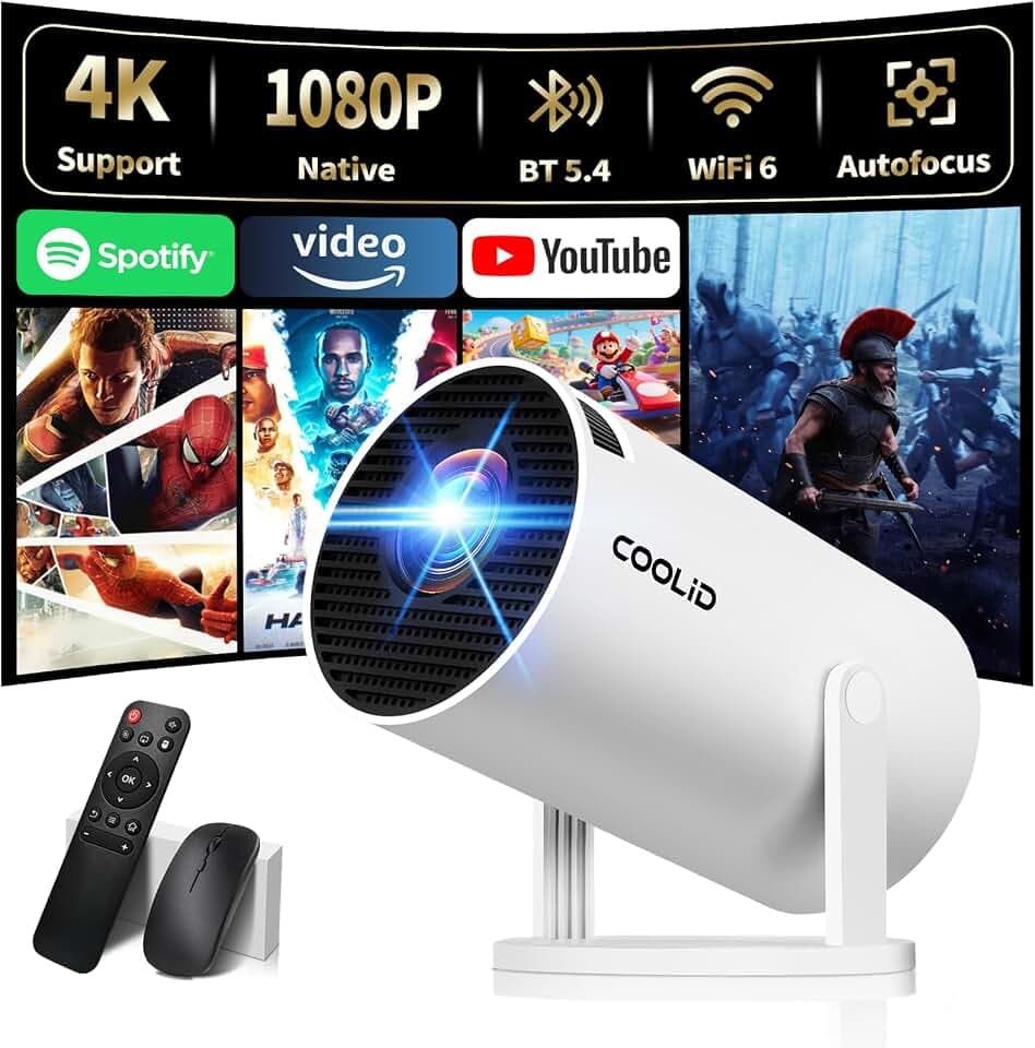 Mini Beamer Unterstützt 4K 1080P 2026 Neuer Tragbarer Projektor mit 5G WiFi 6 und BT 5.4, Beamer Klein Projektor mit Automatische Trapezialkorrektur 180 ° Drehung für HDMI/Tv Stick/USB/Laptop, Weiß