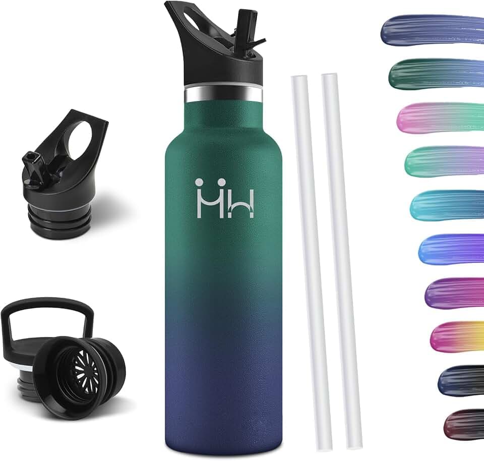 HoneyHolly Trinkflasche Edelstahl, 750 ML BPA-Frei, Thermosflasche, Auslaufsichere Isolierflasche Doppelwandig, Wasserflasche, Thermoskanne, mit Strohhalm, Trinkflasche Kohlensäure Geeignet