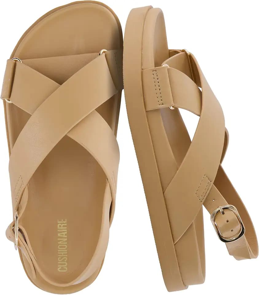 CUSHIONAIRE Eden Footbed Sandals for Women, Comfortable Arch Support Womens Sandals with Platform, Slingback Strap and Memory Foam