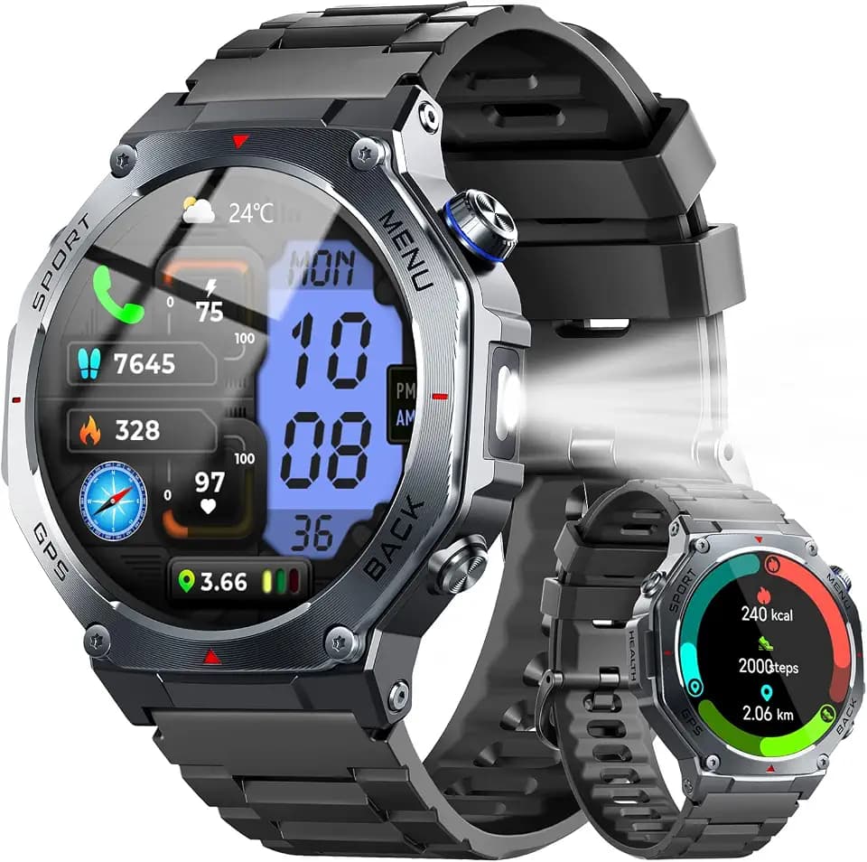Military Smart Watch for Men with Dual-Band GPS, 5ATM Waterproof, 1.43” AMOLED Fitness Watch, Heart Rate Blood Oxygen Sleep Monitor, 160+ Sport, Bluetooth Calling Smartwatch for Hiking Running Outdoor