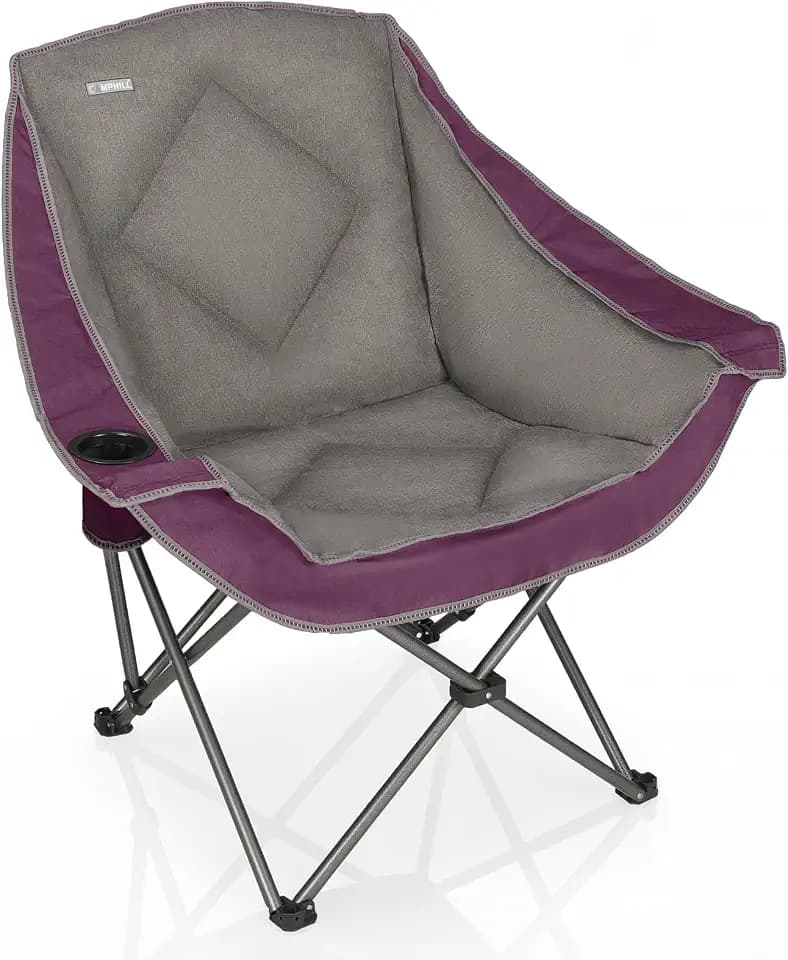 Folding Camping Chair,Oversized Portable Camping Chair with Cup Holder,Heavy Duty Padded Lawn Chair for Camping, Tailgates, Beach, and Sports