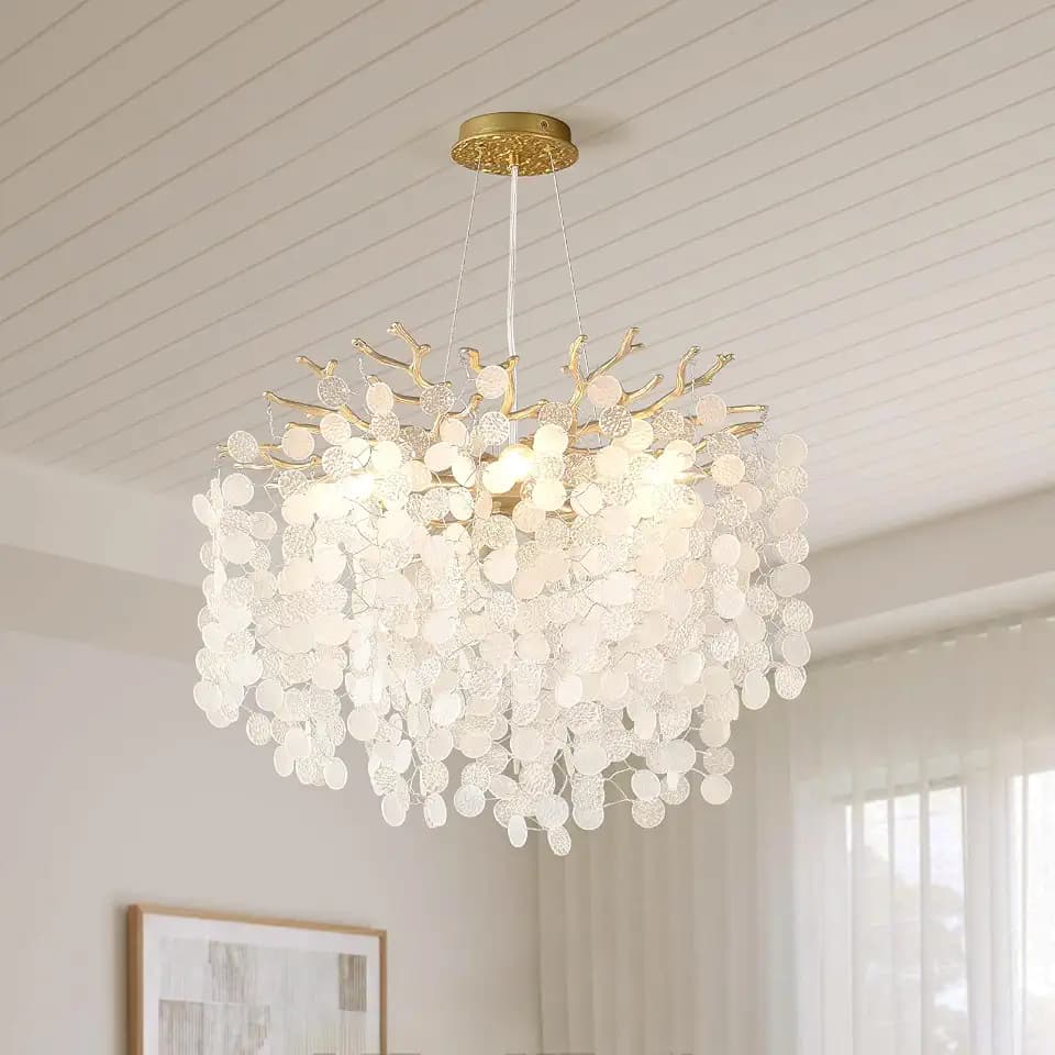 18-Inch Coastal Chandelier 6-Light Gold Tree Branch Crystal Chandelier