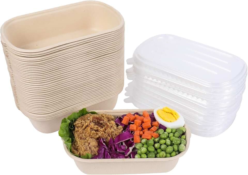 23 oz Disposable bowls with lids Bagasse meal prep container 50 Pack