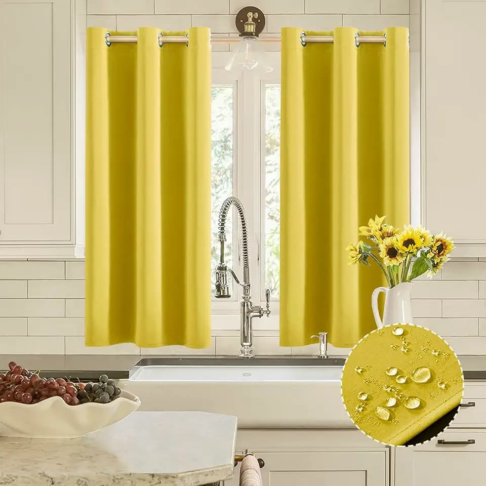 XTMYI 48 Inch Blackout Waterproof Short Curtains for Windows, Thermal Insulated Grommet Drapes for Kitchen Bedroom Small Window, 36'' W x 48'' Length 2 Panels Set, Yellow