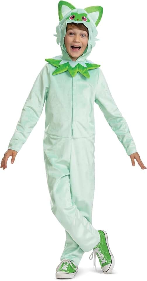 Disguise Sprigatito Costume for Kids, Official Pokemon Hooded Jumpsuit Costume, Child Size