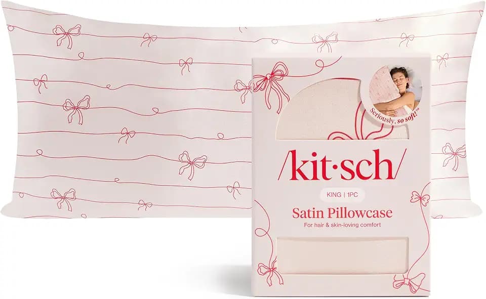 Kitsch Satin Pillowcase with Zipper - King Size, Striped Bows