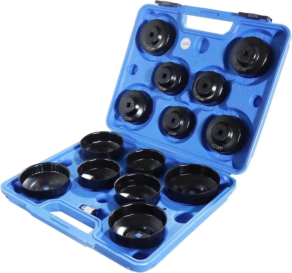 CCLIFE Ölfilterschlüssel Set 15tlg 65-100 mm mit 3/8 & 1/2 Adapter