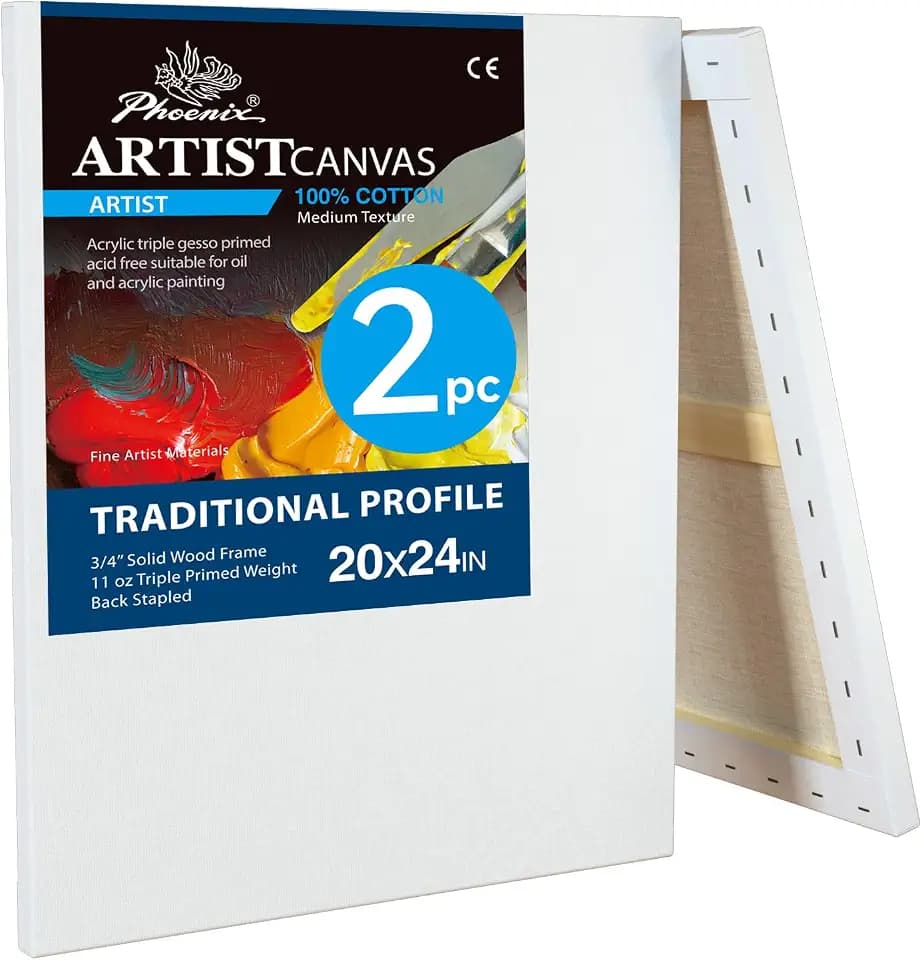PHOENIX 20x24 Inch 2 Pack Artist Canvas for Painting