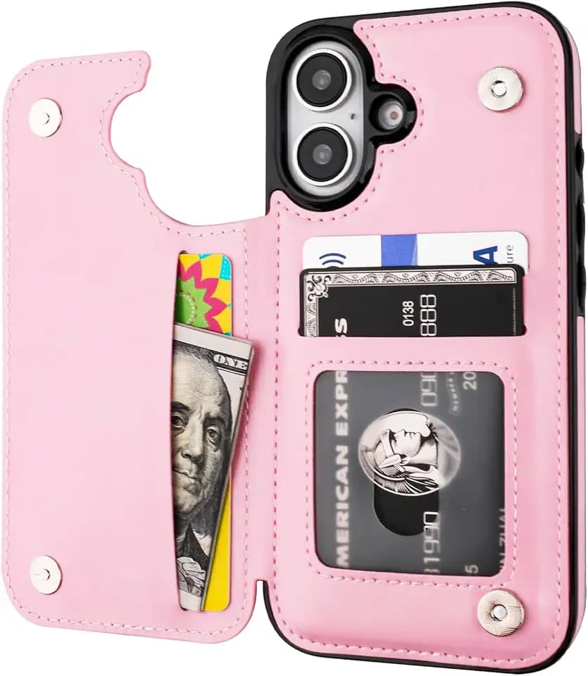 ONETOP for iPhone 16 Plus Wallet Case with Credit Card Holder,Pink