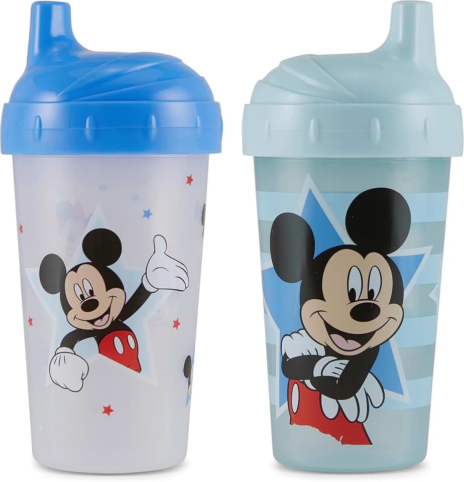 Toddler Sippy Cups for Boys | 10 Ounce Mickey Mouse Sippy Cup Pack of Two with Straw and Lid | Durable Blue Leak Proof Travel Water Bottle for Toddlers