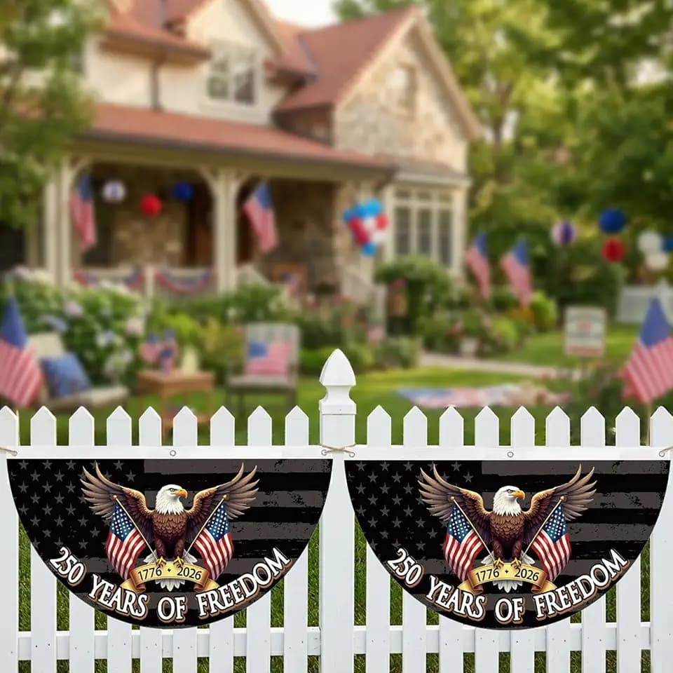 250th Anniversary Flag Bunting 2 Pack, 2x4 FT Patriotic Pleated Fan Flag 1776-2026 American Flag Outdoor Decorations for Porch Fence Railing, 4th of July Veterans Day