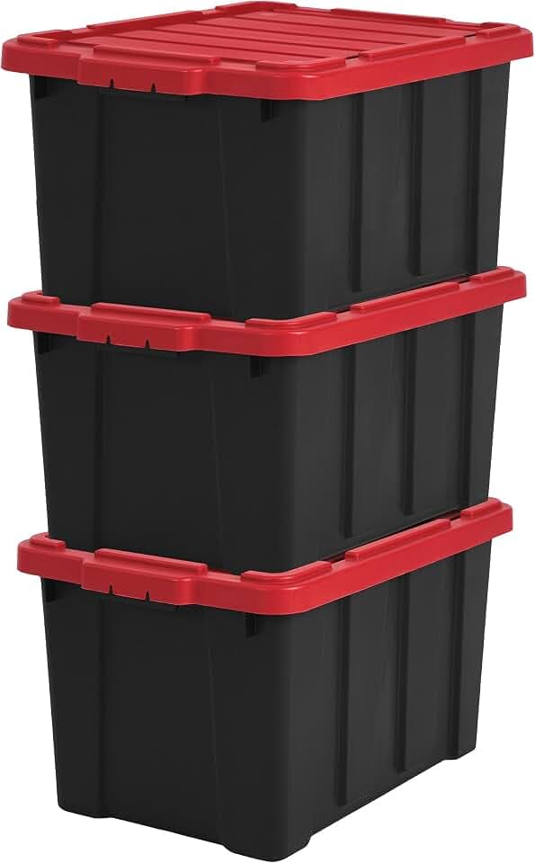 Iris Ohyama Heavy Duty Organisation Boxes, 50L, 3er-Set, Rot, Groß, Robust, Stapelbar, Aufbewahrungsbox, Für Garage, Regale, Umzug, Plastik, Utility, Werkzeugkiste, DDSKT-450