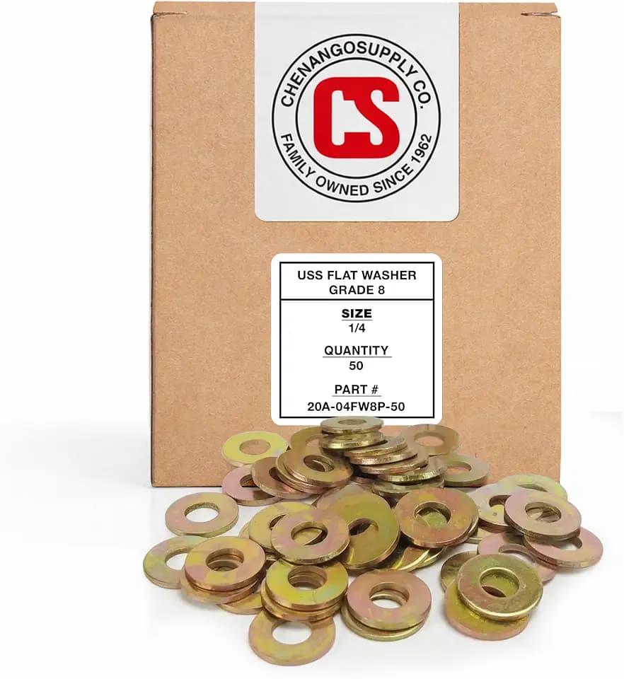 Chenango Supply 1/4 Hardened USS Flat Washer, Grade 8 (50 Pieces)