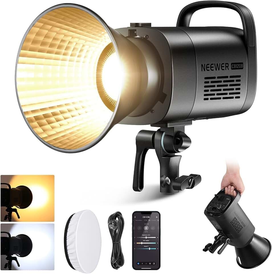 NEEWER CB120B 120W LED Videoleuchte mit 2,4 G APP Steuerung, COB, zweifarbig, 2700K – 6500K, 78000 Lux bei 1m/CCT Modus/CRI97/12 Szenen/Bowens Halterung, Dauerlicht für Studiofotografie/Videoaufnahmen