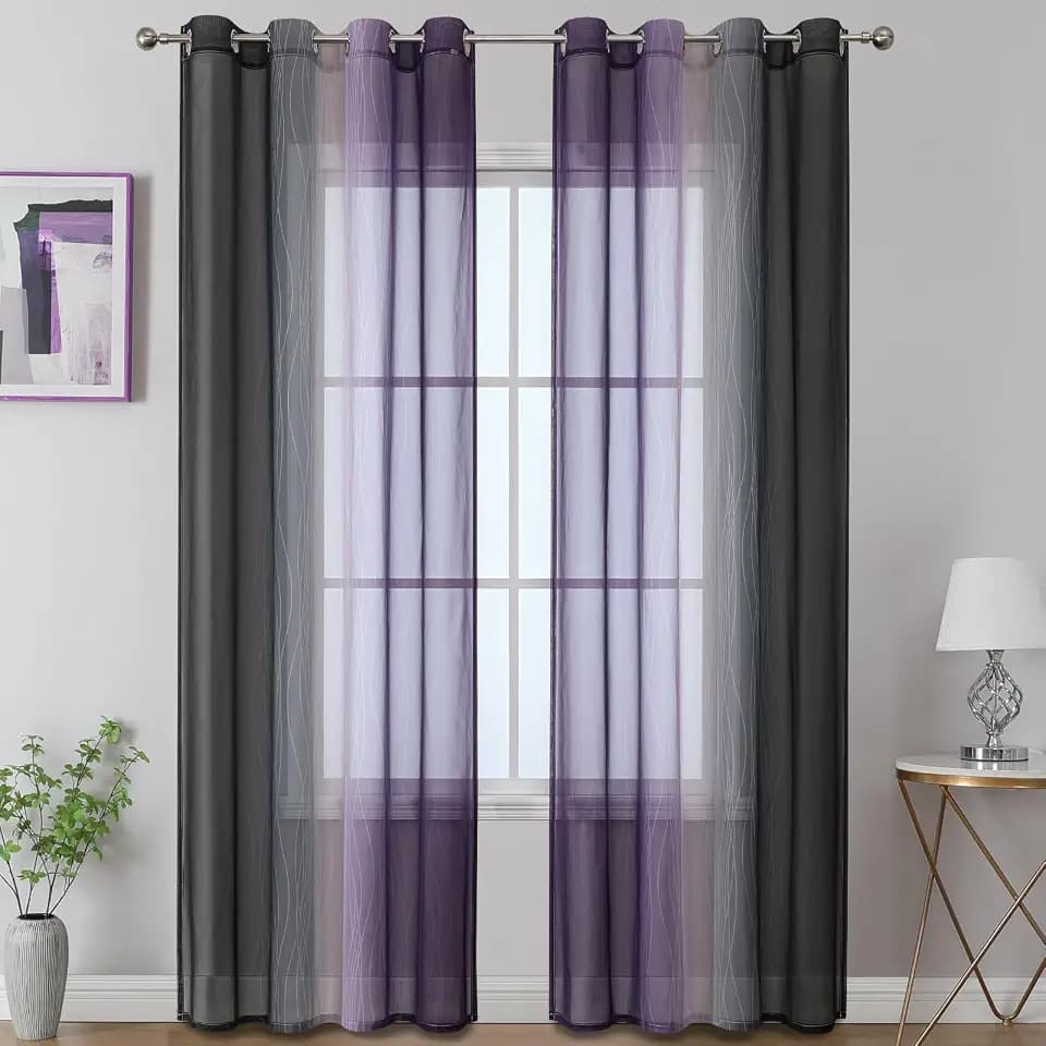 Black and Purple Ombre Sheer Curtains for Living Room 52Wx84L Inch Long