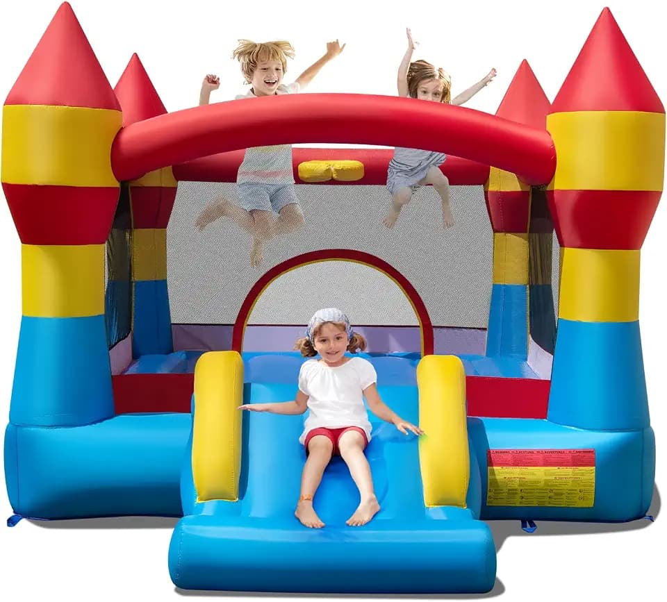 FANTASK Hüpfburg mit Rutsche, Kinder Springburg mit großem Sprungbereich inkl. Tragetasche & Reparaturset, für Indoor & Outdoor, 370 x 280 x 230 cm