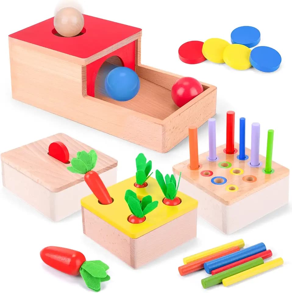 Holzspielzeug ab 1 Jahr, 4 in 1 Montessori Spielzeug Baby Sortierspiele | Motorikspielzeug ab 10 Monate Jungen Mädchen Objektpermanenz Holzpuzzle Kinder Ostern Weihnacht Geburtstag Neu Jahr Geschenk