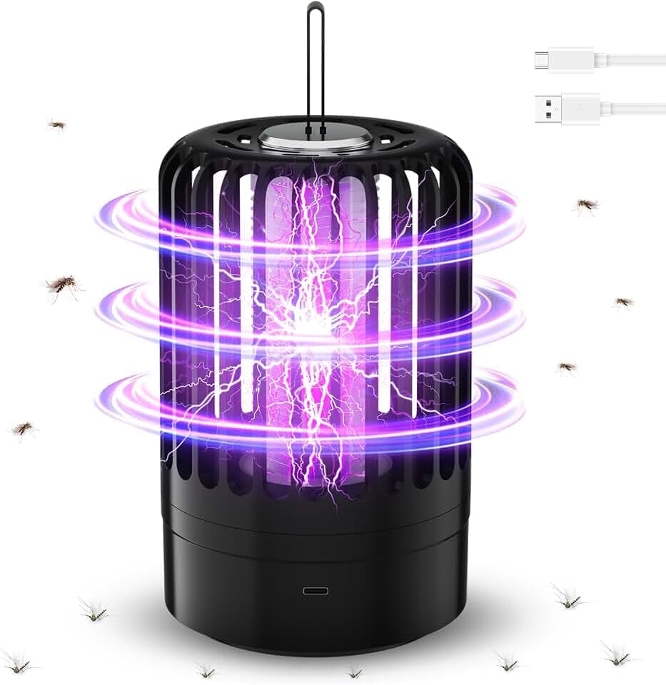 Mückenvernichter-Lampe, 4200V Elektrischer Insektenvernichter, Fliegenvernichter, Tragbarer Insektenvernichter mit Nachtlicht für Fliegende Insekten Camping Innen ßenbereich
