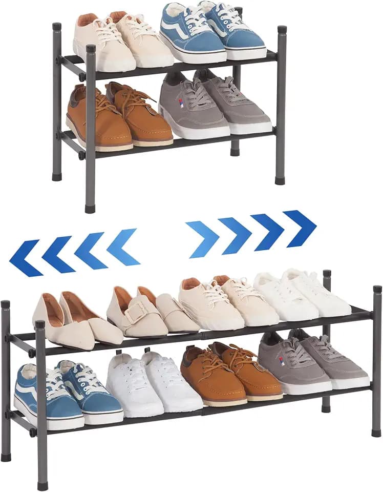 STORAGE MANIAC Expandable Shoe Rack for Closet, 8 Pairs Black 2 Tier