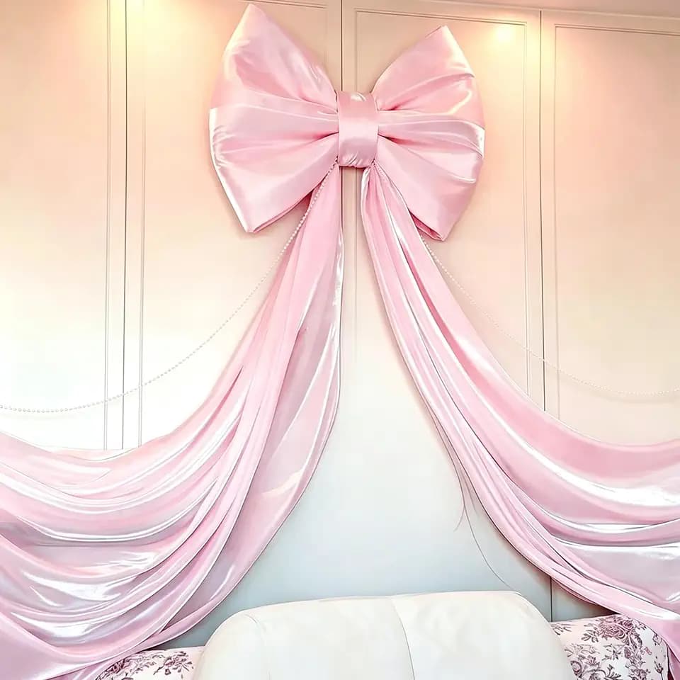 Large Pink Bow Birthday Decorations, 32'' x 71'' Big Bow Themed Backdrop Room Wall Decor Wedding Engagement Bachelorette Baby Shower Bridal Christmas Tree Decoration (Large)