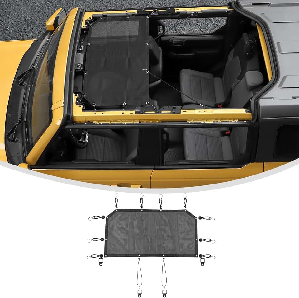 Linskip Front Freedom Panel Sunshade Compatible with Ford Bronco & Bronco Raptor 2021-2025, Overhead Protection Mesh Screen Sun Shade Black Bikini Top Cover for Bronco Exterior Accessories