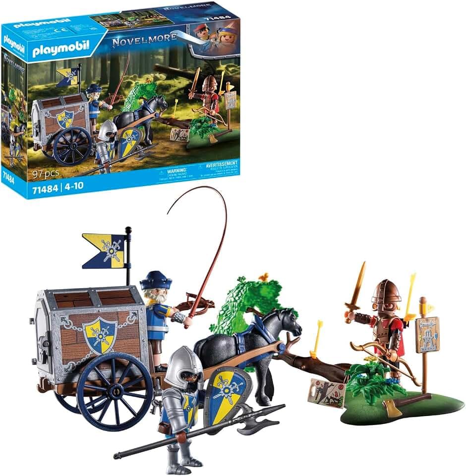 PLAYMOBIL Novelmore 71484 Überfall auf Transportwagen, gefährlicher Kampf um das Gold, Novelmore-Ritter vs. Burnham Raiders, Ritter-Spielzeug für Kinder ab 4 Jahren