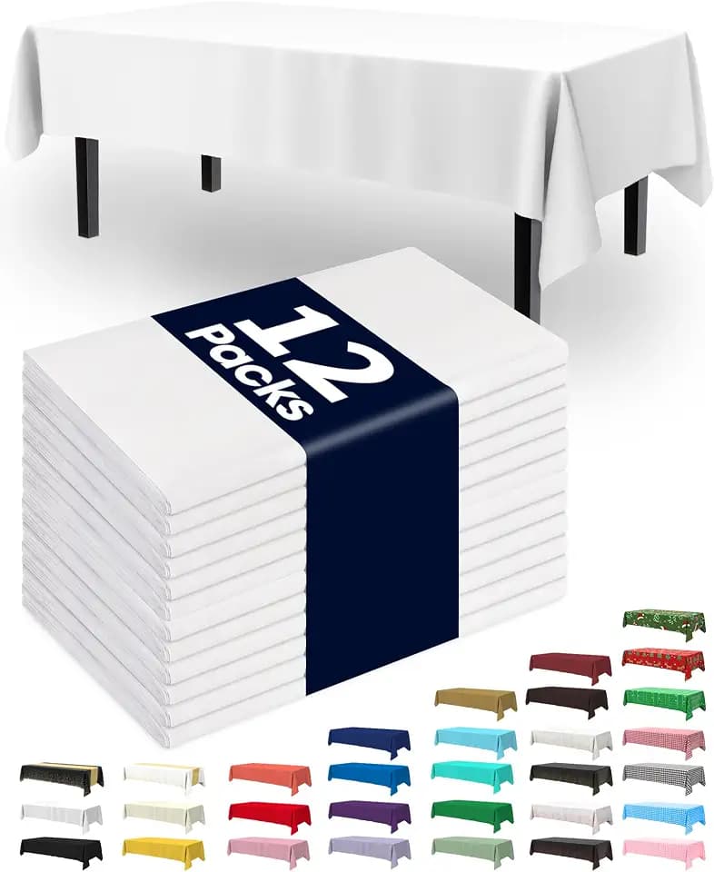Pureegg Plastic Table Cloth Disposable 12 Pack 54x108 Inch, White